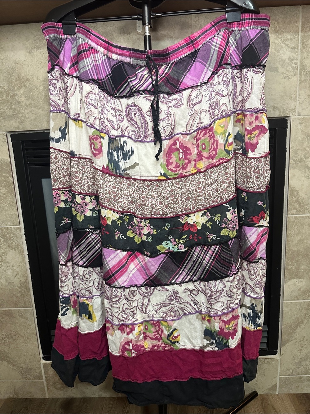 Dressbarn Woman 22/24 Plus Patchwork Tiered Boho Cotton Maxi Skirt